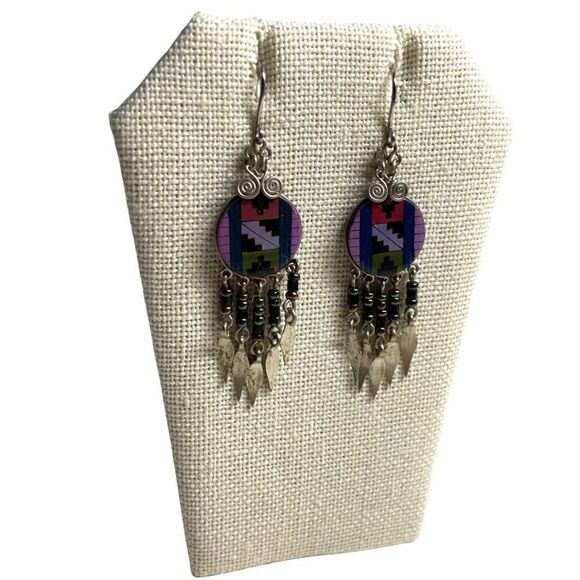 Boho Southwest Aztec Fringe Dangle Earrings - Picture 1 of 3